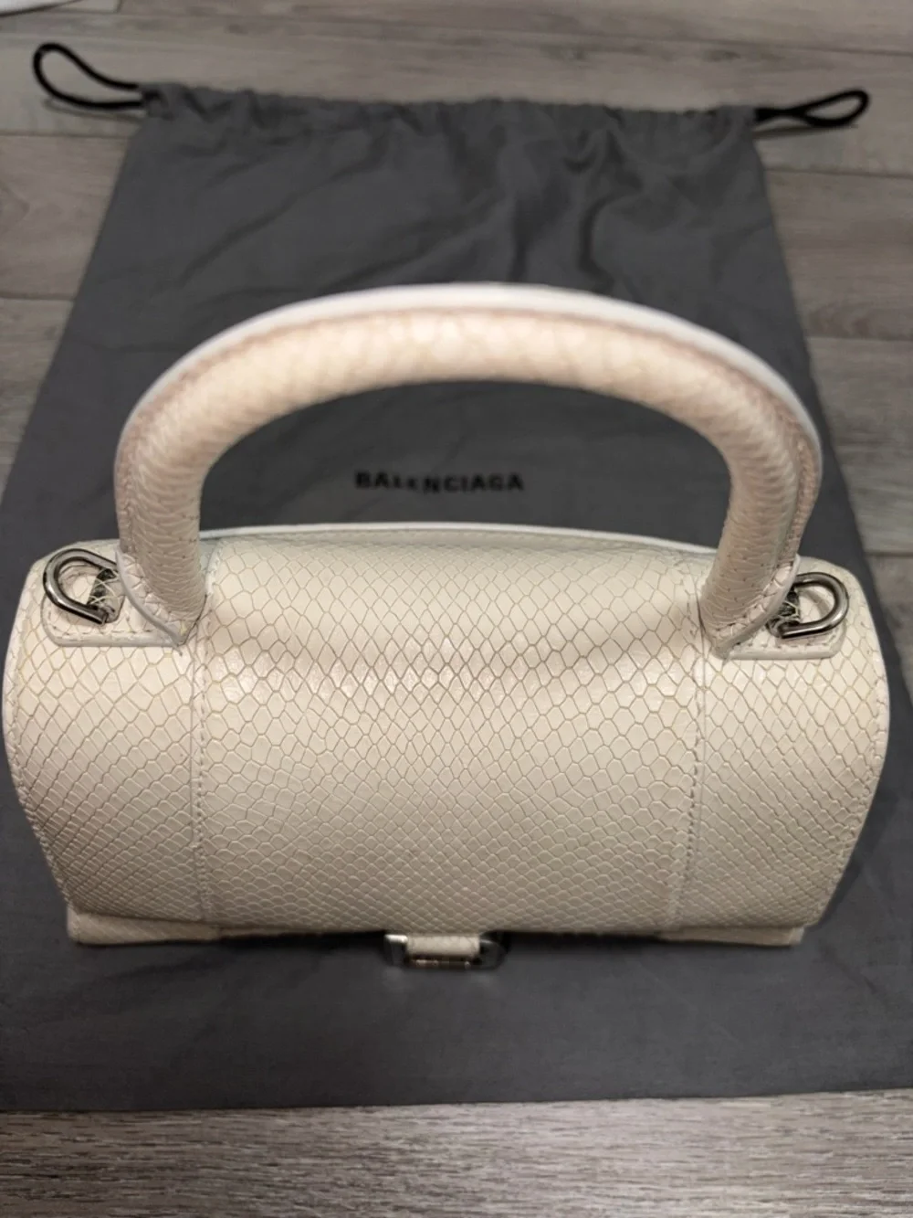 Balenciaga Cream Textured Hourglass Mini Top Handle Crossbody - Picture 10 of 13